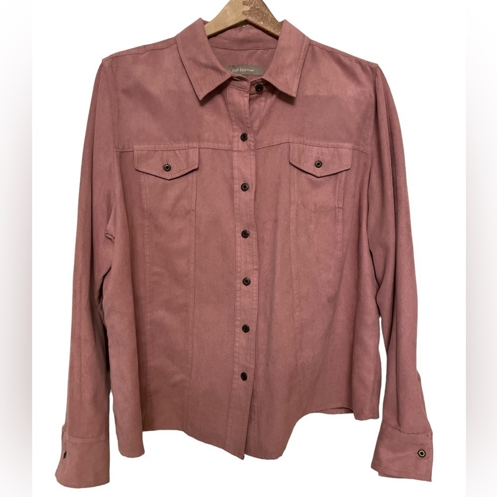 Croft & Barrow, Pink Faux Suede Button Up Long Sleeve, Size XL